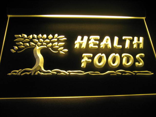 Health Foods logo Neon Light Sign Yellow